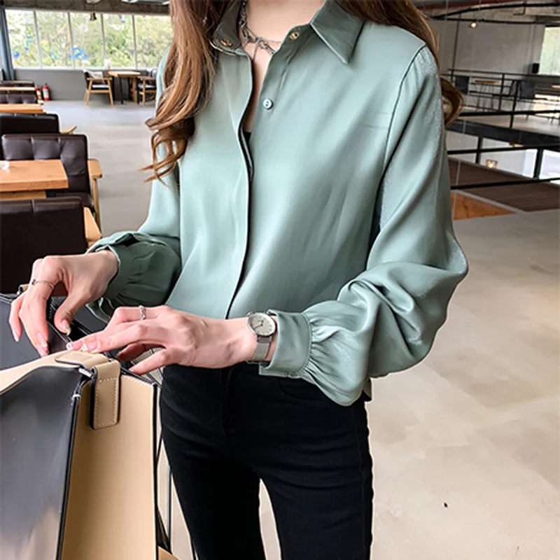 Женская блузка 2019 летняя рубашка Повседневная OL шелковая женская сексуальные