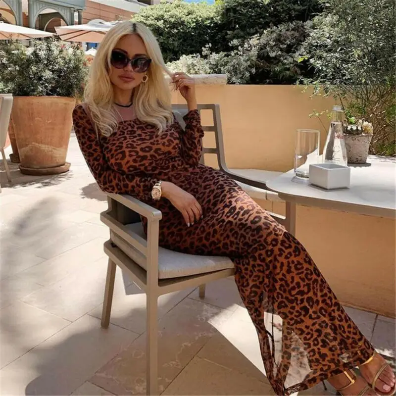 

2020 Sexy Leopard Women Long Leopard Print Pencil Woman Dress High Waist Lady Leopard Party Women Elegant Dresses