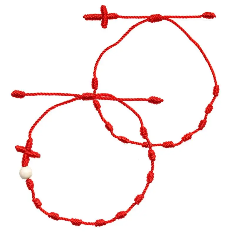 

2Pcs Cross 7 Knots Red String Bracelet Good Luck Amulet Friendship Bracelets Kit 32CF