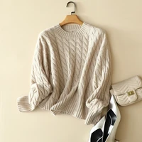 classical winter cable knit drop shoulder 100 cashmere sweater crewneck womens thic long sleeve oversized pullover