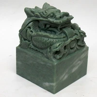 chinese traditional green dragon jade store seal 8 cm length and width customized carve characters seal large jade stamp