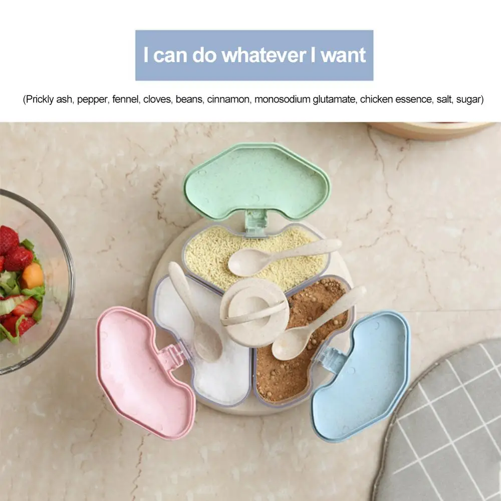 

Wheat Straw Rotating Seasoning Box Kitchen Supplies Seasoning Box Seasoning Containers Salt Sugar Bowl Seasoning Bottle Set