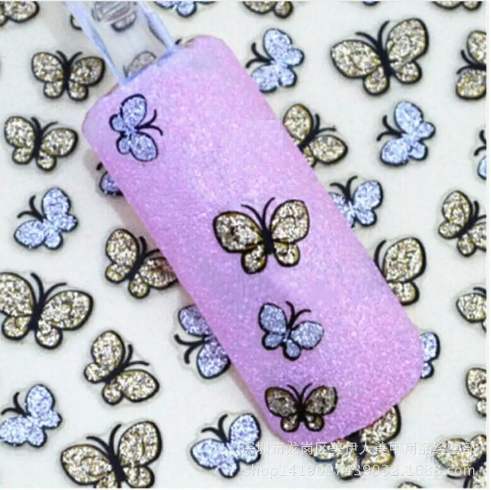 

3D Nail Art Decal Stickers Glitter Metallic Gold & Silver Butterflies DIY AU
