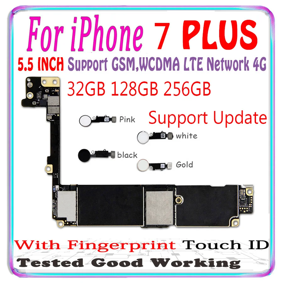 Бесплатный iCloud разблокированный для iPhone 7 Plus 128 ГБ 256 материнская плата с Touch ID