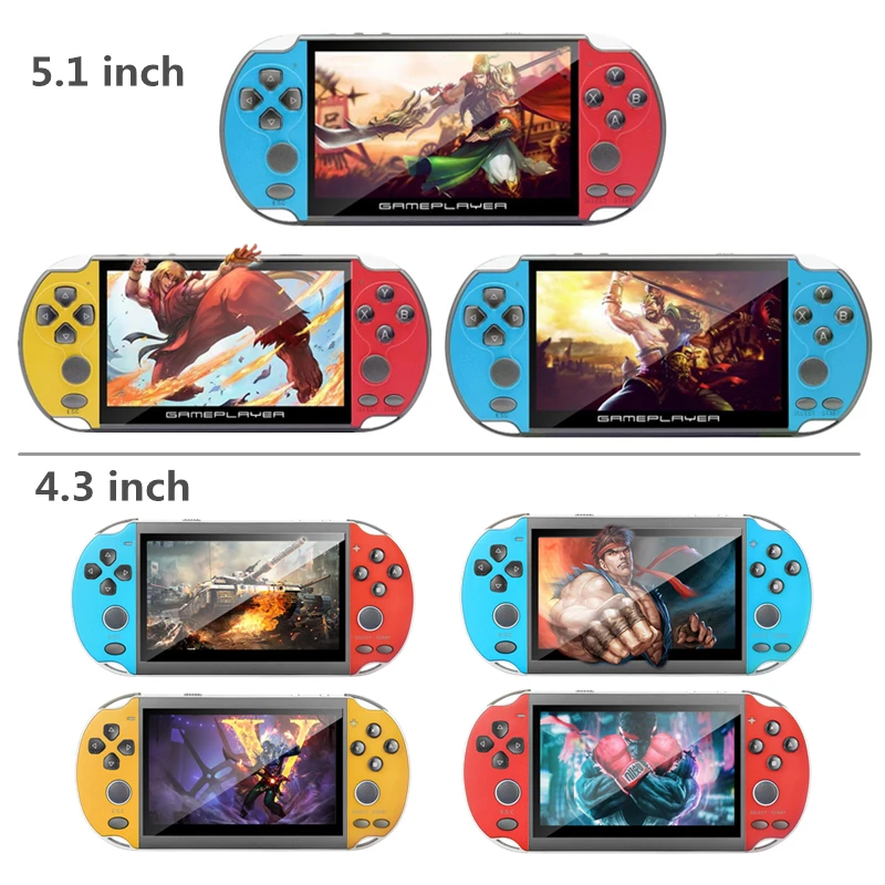 

Hot sale 5.1 inch colored handheld portable game console build in 8000 games support fc/gb/gbc/gba/arcade game mp3/4 dv dc