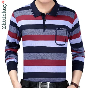 2022 брендовая повседневная полосатая рубашка поло с длинным рукавом для фитнеса, мужская рубашка поло из джерси с карманом, мужские футболки поло, модные рубашки 90304