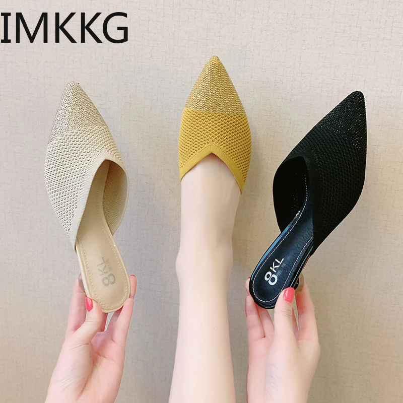 Новинка Вязаные модные стильные женские туфли с острым носком Блестящие