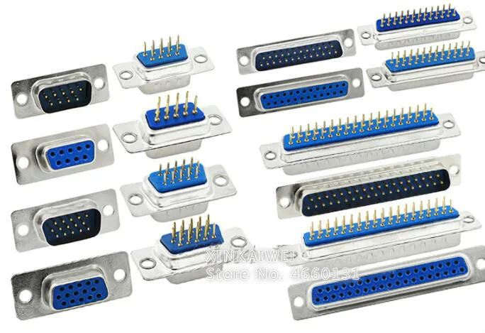 DB9 DB15 DB25 DB37 отверстие/Pin Женский/мужской синий Сварные Разъем RS232 последовательный