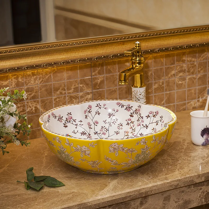 Керамическая раковина в форме цветка для дома круглая ванной комнаты |