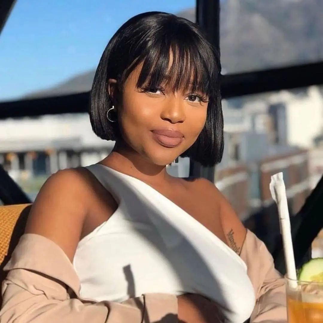 Short Bob Human Hair Wig With Bangs Fringe Cheap Full Machine Made Glueless For Black Women Straight Virgin Brazilian Pixie Cut | Шиньоны и