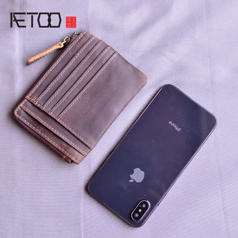 

AETOO Multi-card retro first-layer leather card case, large-capacity coin purse, leather driver's license case