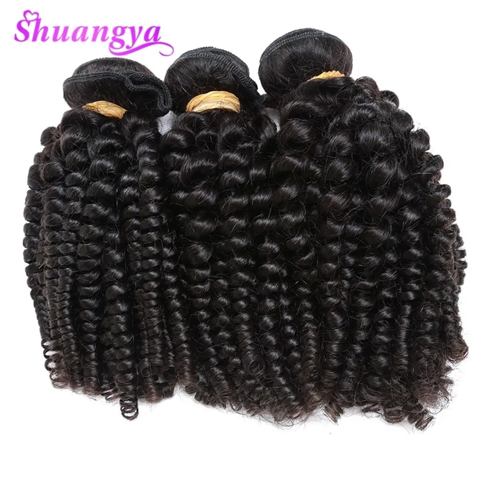 

3 Bundles Funmi Hair Brazilian Bouncy Curly Hair Weaves 100% Human Hair Bundles Shuangya Remy Hair Can Be Dyed And Straighten