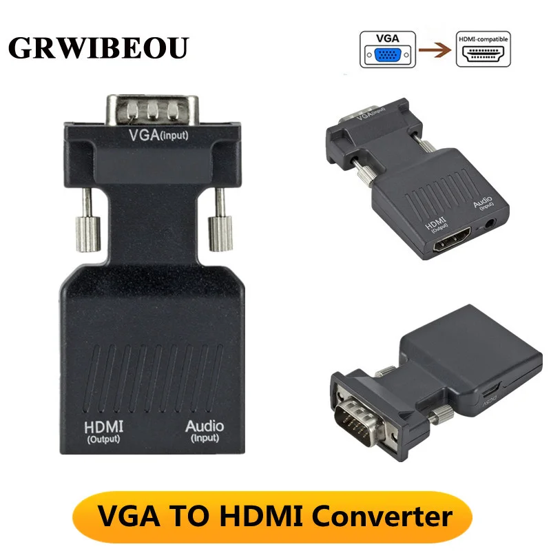 Совместимый кабель-преобразователь Grwibeou 1080P/720P VGA в HDMI, аудиовход для монитора HDTV, проектора, ПК, ноутбука