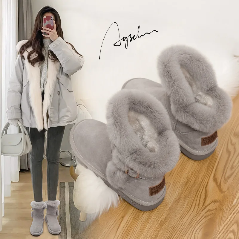

Зимние ботинки, новинка 2021, зимняя Модная хлопковая обувь с круглым носком на плоской подошве, удобная повседневная женская обувь на толсто...