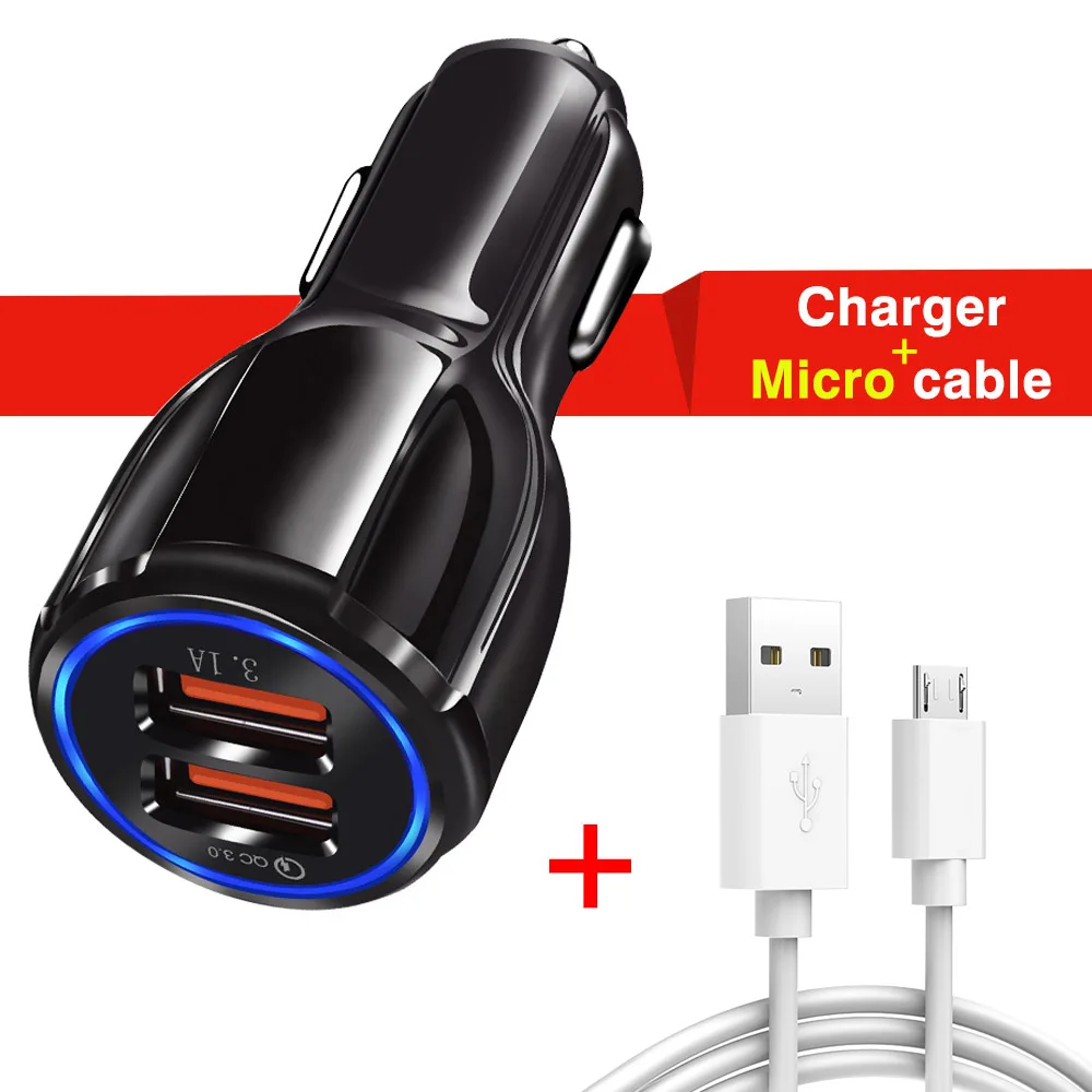 QC02-Micro-Cable FBYEG QC02 автомобильное зарядное устройство Usb быстрая зарядка 2,0 3,0 зарядное устройство для мобильного телефона 2 usb порта быстрое автомобильное зарядное устройство для iphone samsung планшет - Тип штекера: QC02-Micro-Cable