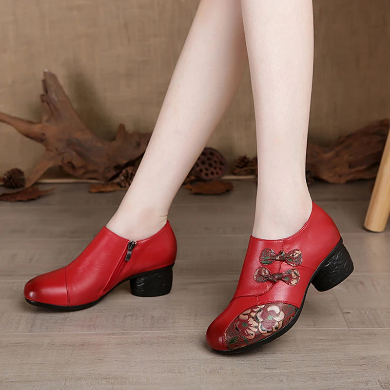 Туфли Xiuteng женские на среднем каблуке повседневная обувь из натуральной кожи