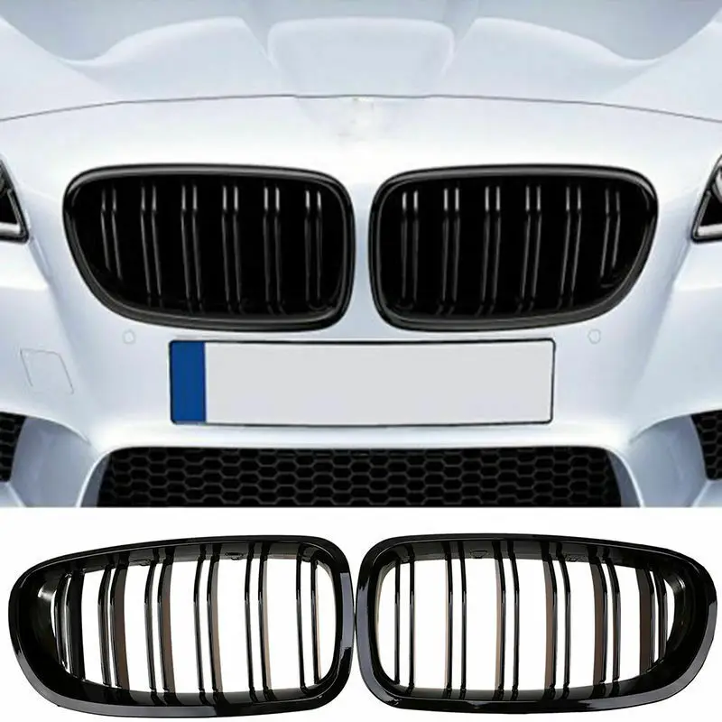

2Pcs Car Front Kidney Grille Hood Double Slat Grill Car Exterior Accessories For BMW 5 Series F10 Sedan M5 F11 Touring