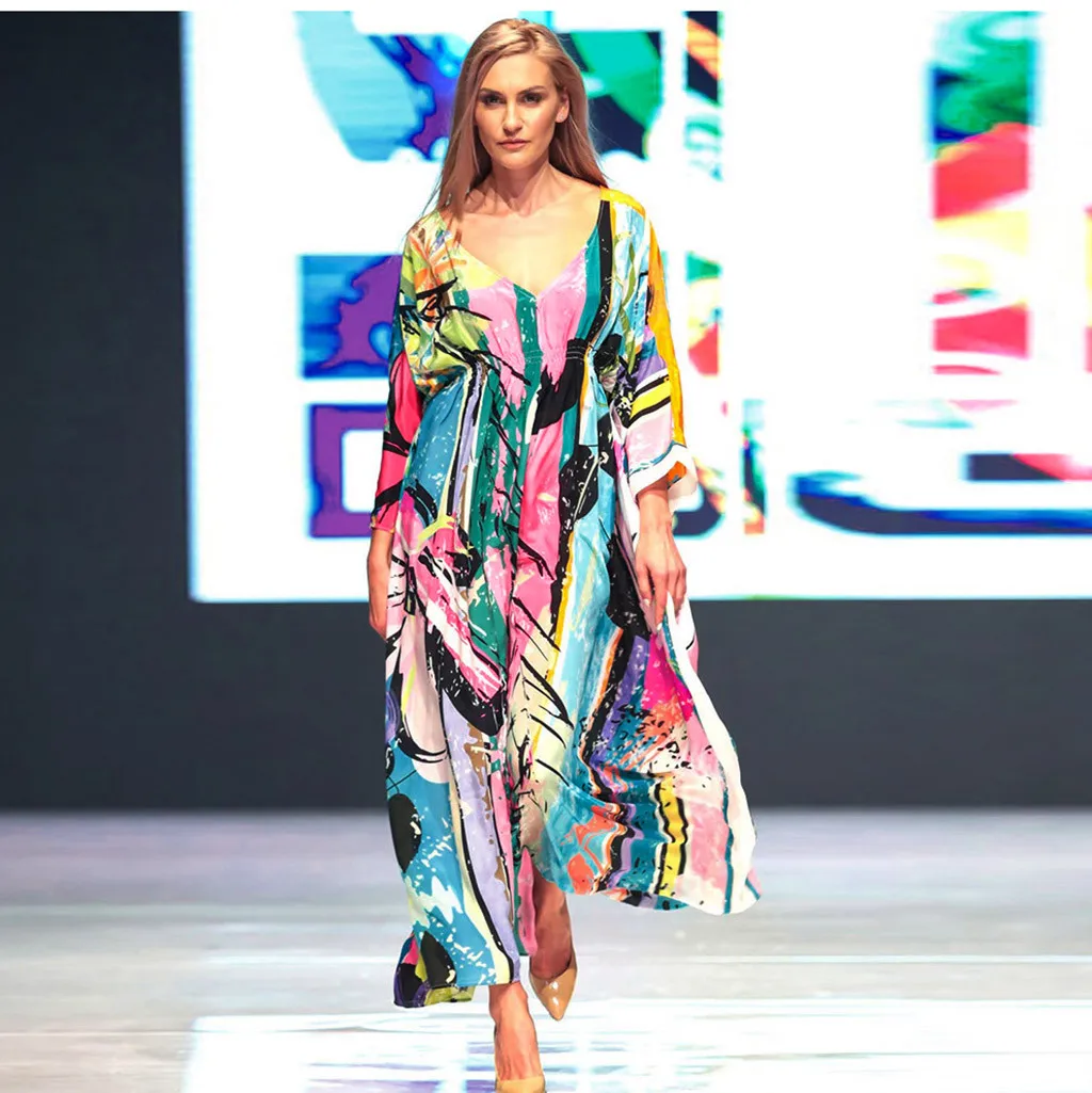 Летний праздник 2020 женское модное свободное пляжное платье с v-образным вырезом и