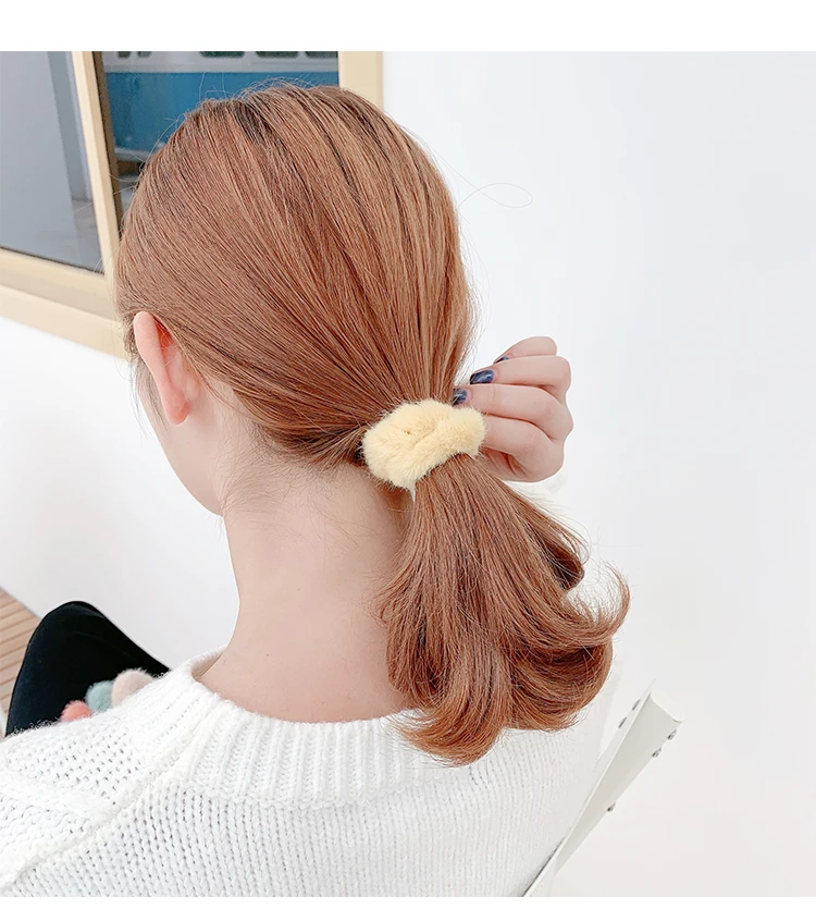 Pack of 2 Faux Mink Fur Elastic Hair band Winter Candy Color Scrunchies Macaron Tie | Scrunchie