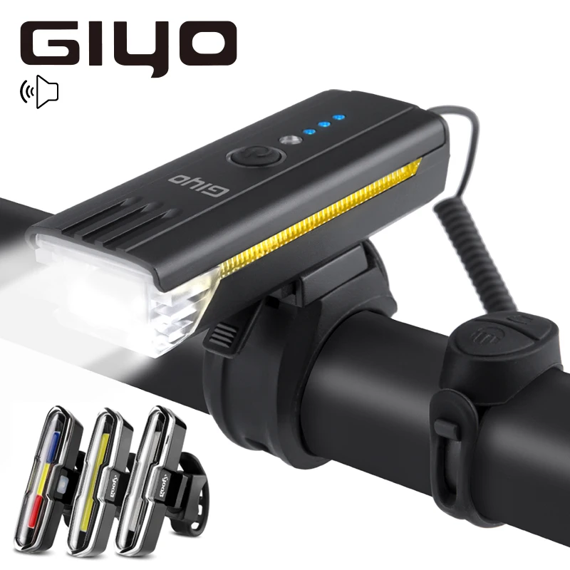 

Фонарь GIYO со вспышкой/гудок для велосипеда, светодиодный передний и задний фонарь для горного велосипеда, зарядка через USB, аксессуары для велоспорта