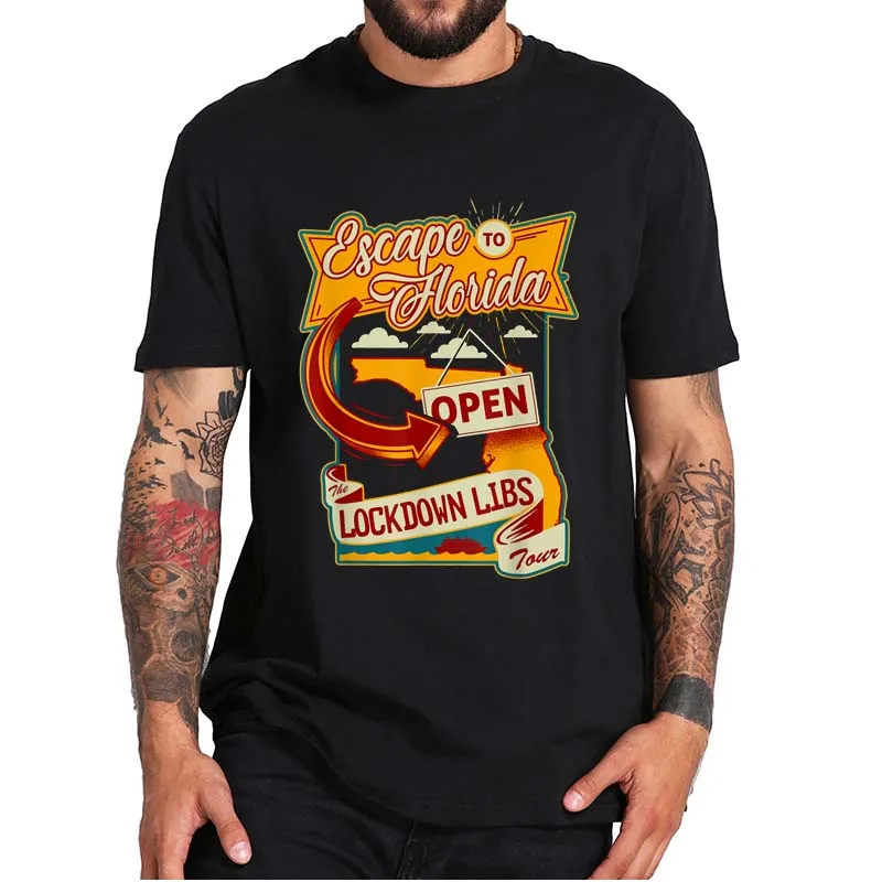 

Ron DeSantis Escape To Florida Vinatge Funny T-Shirt 100% Cotton Short Sleeves Trending Tee Tops For Men Women Unisex