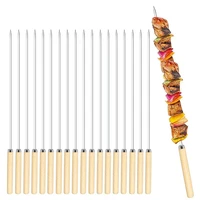 20 pack kebab skewers bbq barbecue skewers stainless steel sticks heavy duty large wide reusable with nonslip wooden handle