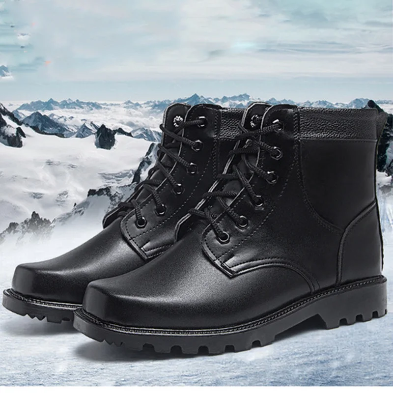 Зимняя Мужская Уличная обувь для тренировок кожаные ботинки с толстой шерстью