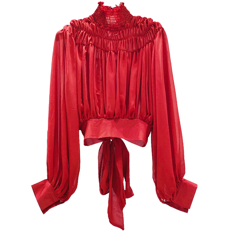 Шифоновая рубашка с рукавами-фонариками для женщин весна 2020 новый корейский