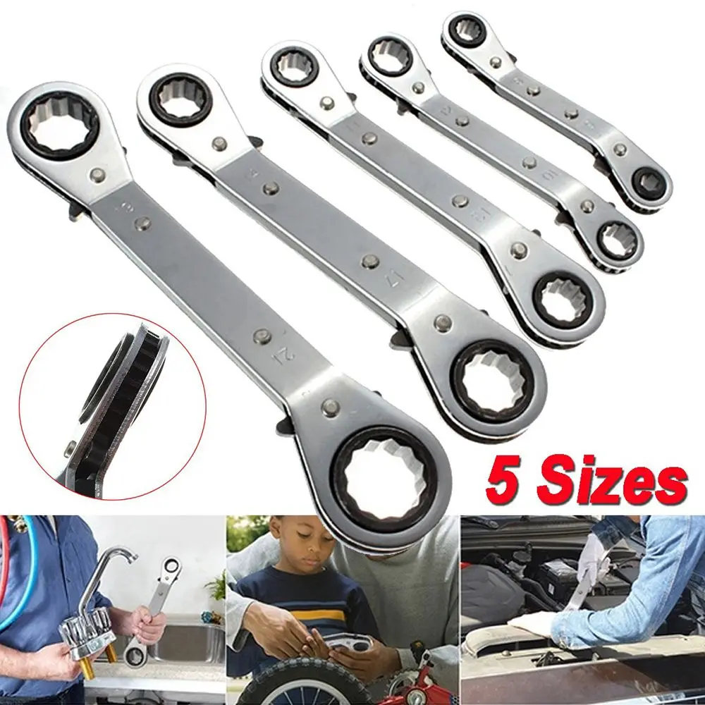 

New Metric Offset Ring Wrench Spanner Ratchet Metric Hand Diy Tool Set 5 Sizes