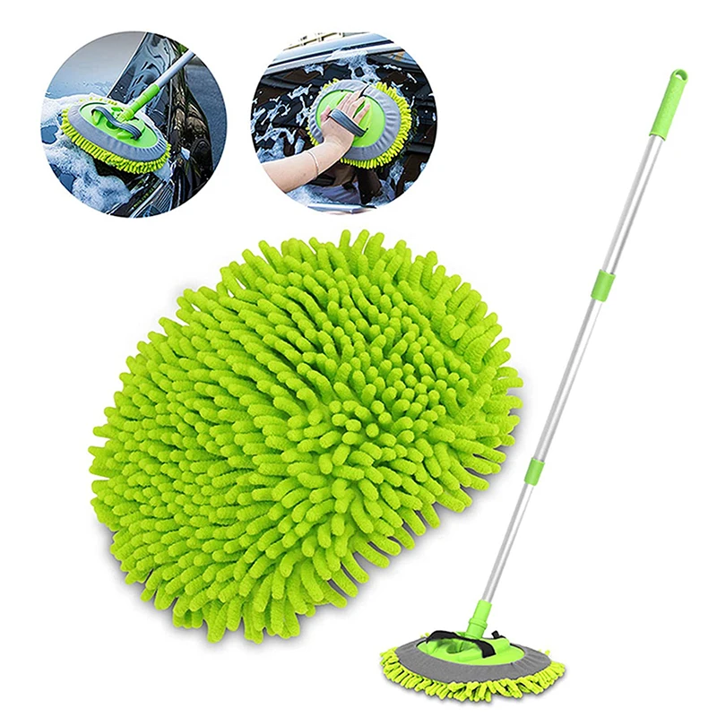 

2 in 1 Car Cleaning Brush Car Wash Brush Telescoping Long Handle Cleaning Mop Chenille Broom Auto Accessories