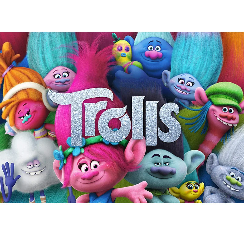 Фон на день рождения тканевый Тролль мультфильм Радуга Фотофон Дети День