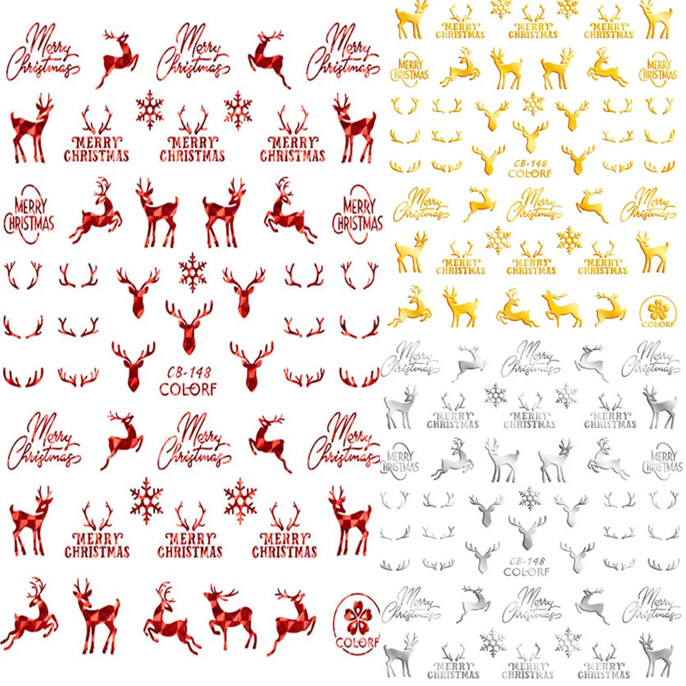 3D стикер для ногтей рисунок на рождественскую тематику смешанный олень/снежинка