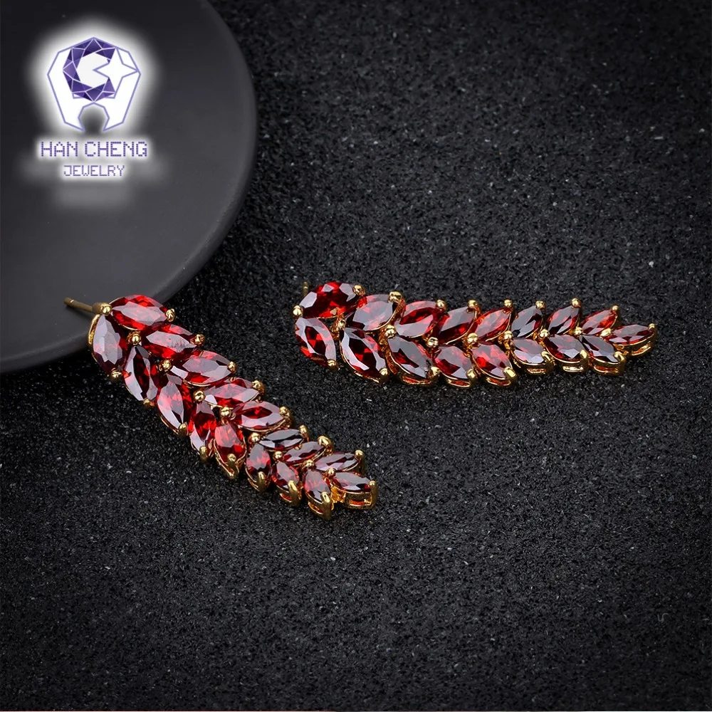 HanCheng Новая мода Роскошные золотые листья Висячие драгоценные камни циркон CZ