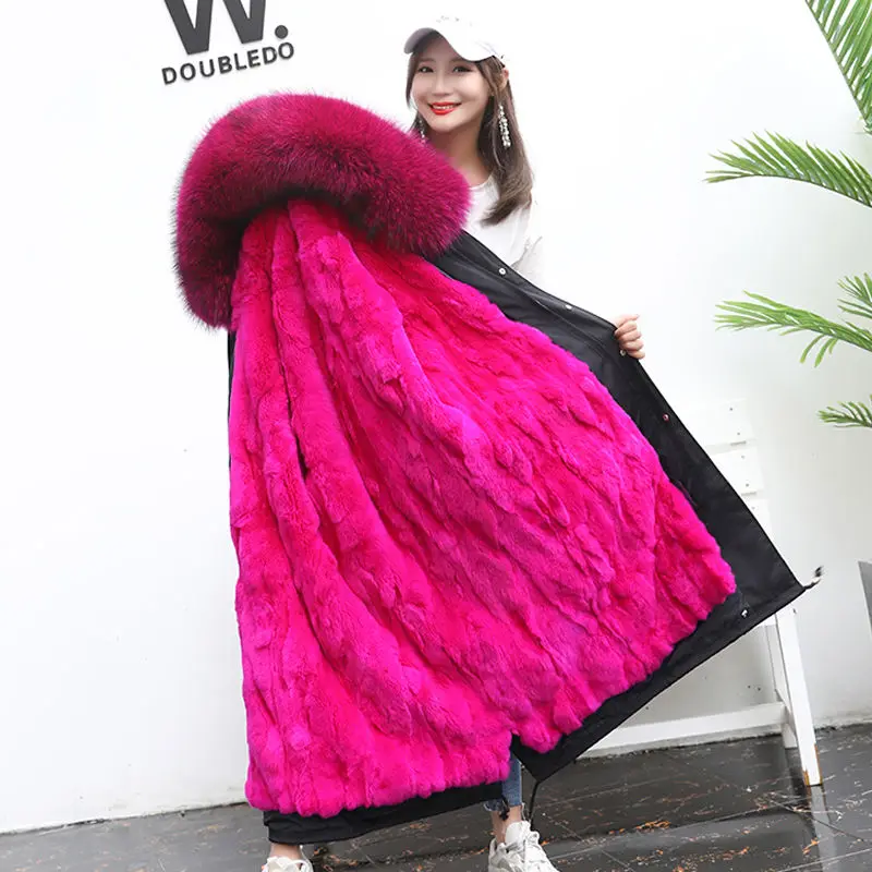 Большой воротник из натурального Лисьего меха 2019 зимняя куртка женская длинная
