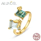 ALLNOEL 925 пробы Серебряное кольцо для женщин изменяемый дизайн синтетический Топаз Зеленый Аметист кольцо пчела 2021 модный подарок на день рождения