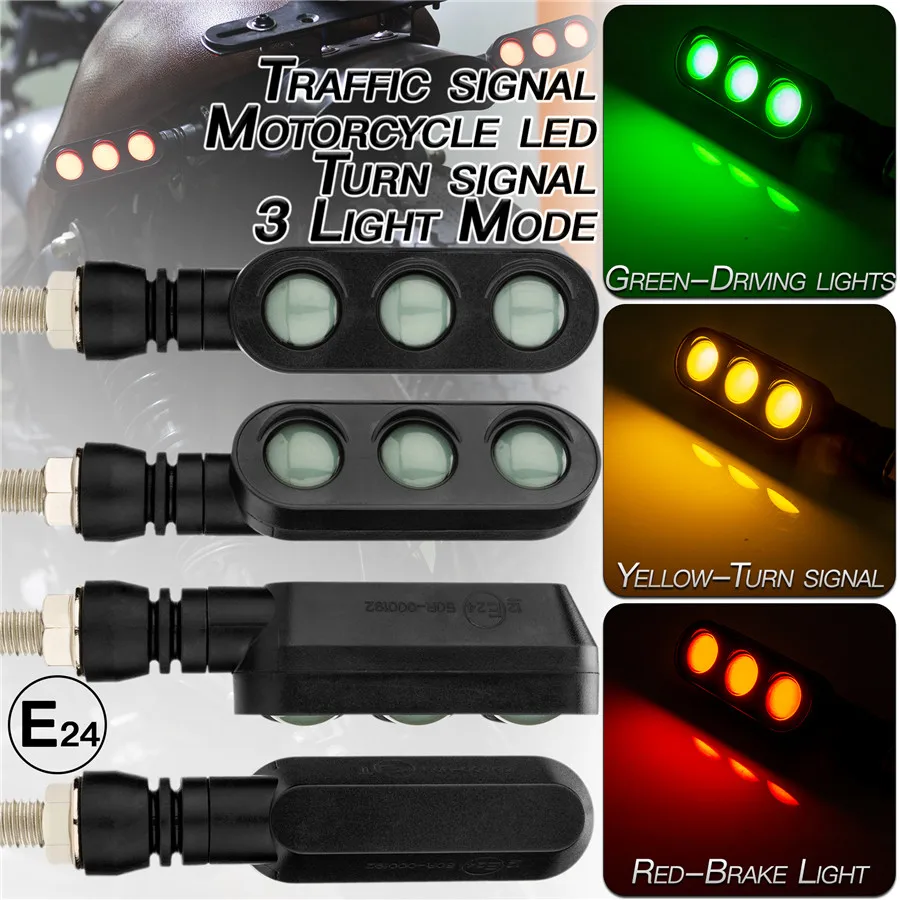 

1 Pair Motorcycle Three-use LED Turn Signals Stop Signal Lights Tail Flasher/Running Blinker DRL