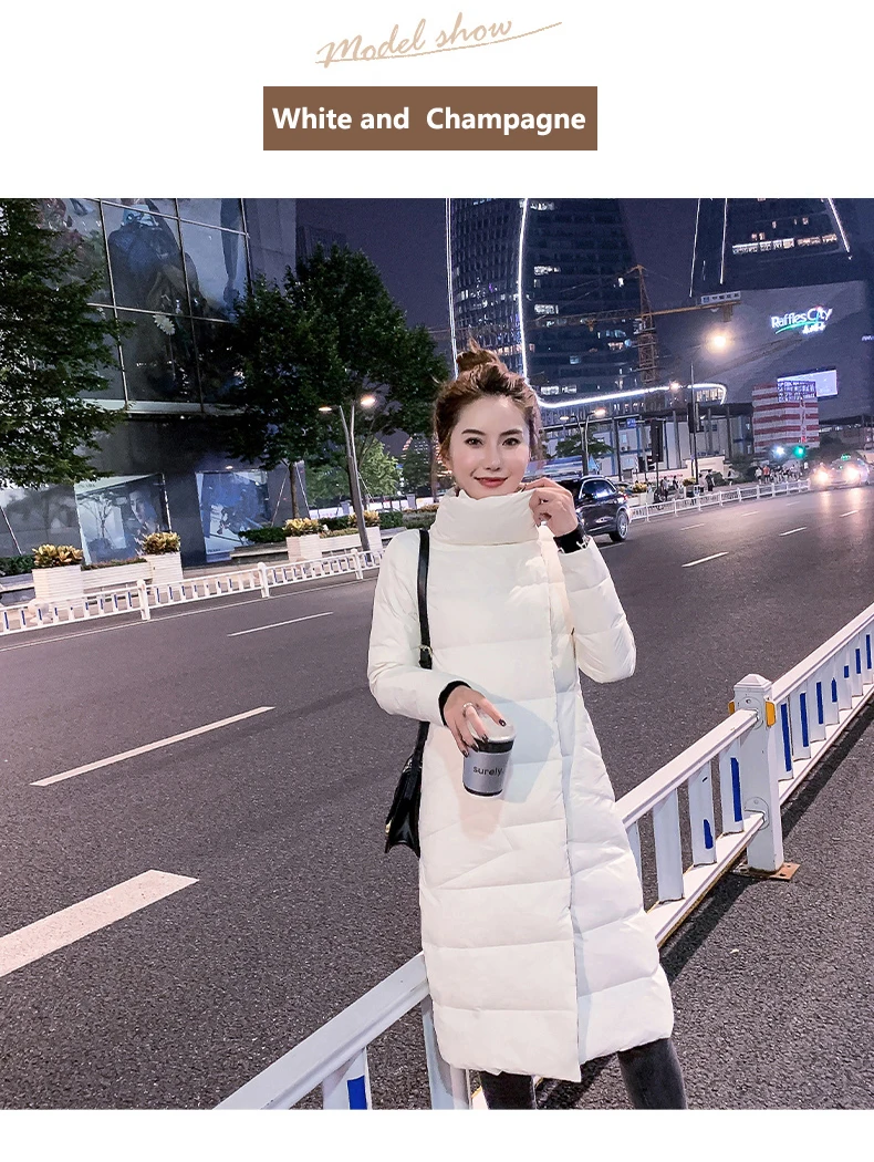 Double Sided Women's Down Jacket Long Winter Turtleneck White Duck Down Coat Female Double Breasted Plus size Warm Plaid Parkas