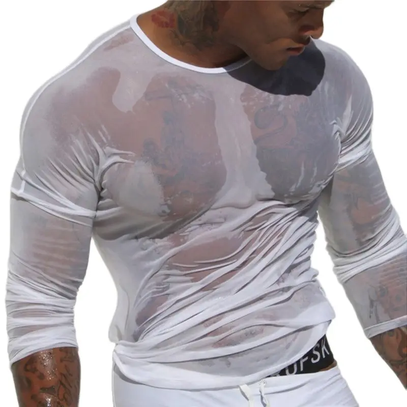 Футболка мужская для бега и фитнеса супертонкая прозрачная дышащая футболка из