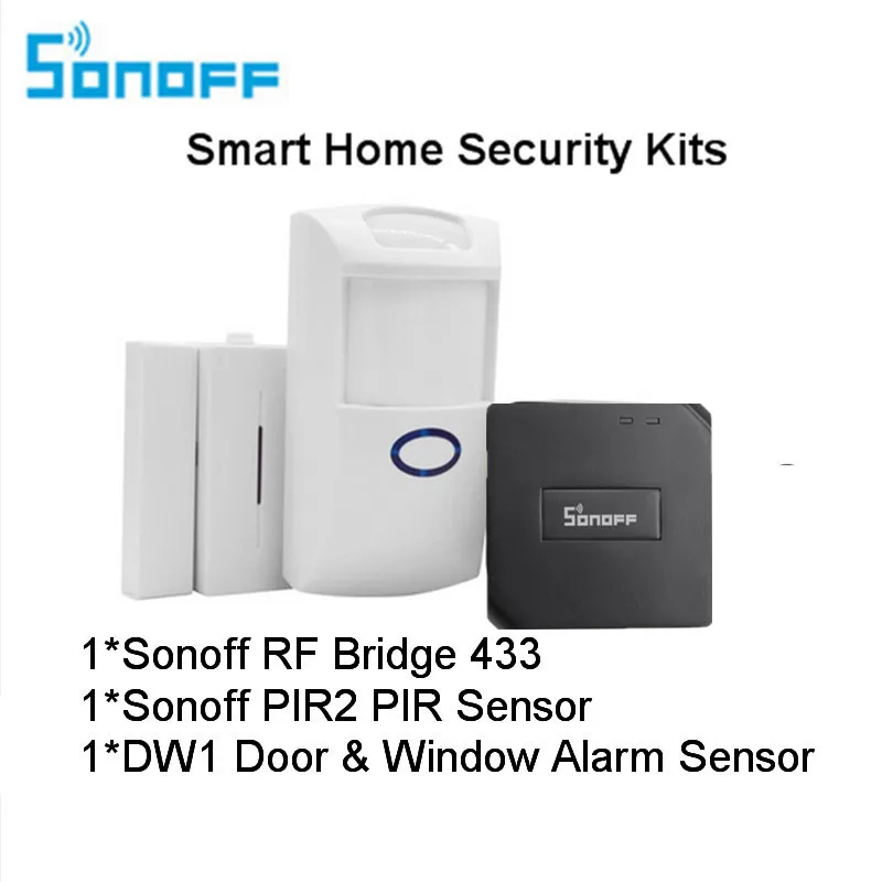 Security Kit 2 Sonoff РЧ мост 433 МГц Wifi беспроводной детектор дыма пожарный PIR датчик двери окна датчик сигнализации для умного дома с Alexa Google - Комплект: Security Kit 2