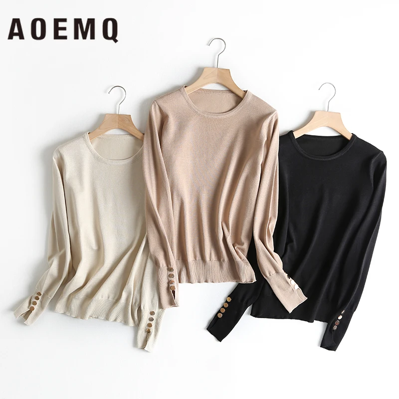 AOEMQ Простые повседневные свитера с круглым вырезом 3 цвета однотонные на осень и