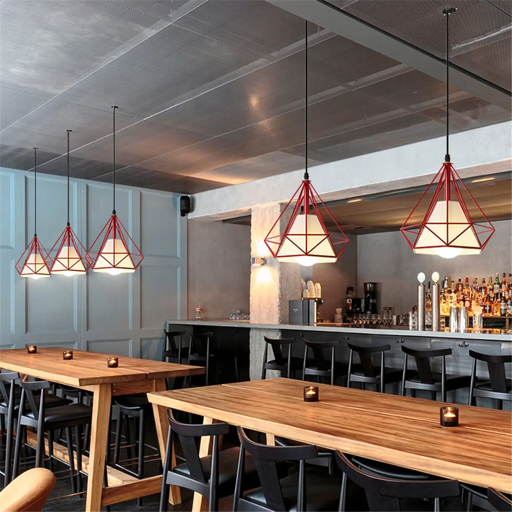 

Nordic Multiple Colour Iron Cage Cloth Led Pendant Light Bar Restaurant Industrial Suspension Luminaire Loft Decor Hanging Lamp