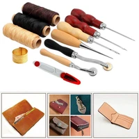 14pcs leather hand craft stitching sewing tools set thread awl waxed thimble kit