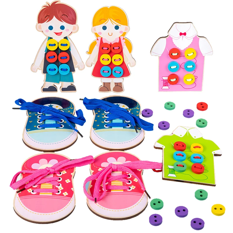 Juguetes de aprendizaje temprano para beb&eacute;s, juguetes educativos para aprender la vida b&aacute;sica, pr&aacute;ctica de cordones-0