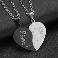 boys girls couple pendants black white bstitching necklace simple friendship gift heart shaped gold cute couple jewelry necklace