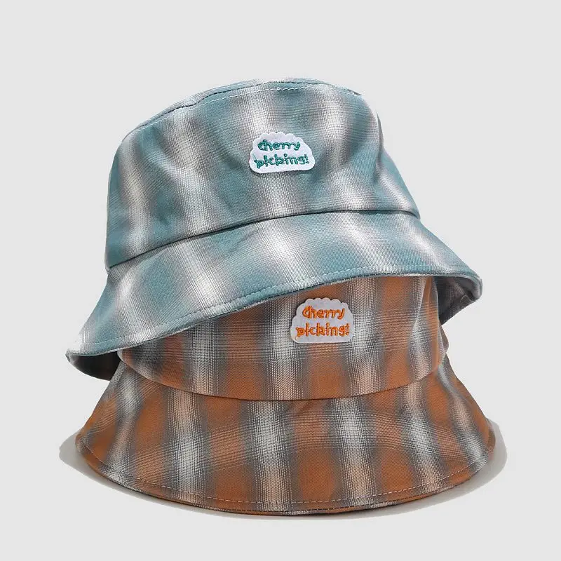 

New Patch Bucket Hat Foldable Fisherman Hat Summer Sunscreen Cute Plaid Women's Sunscreen Sun Protection Hat Unisex Panama Cap