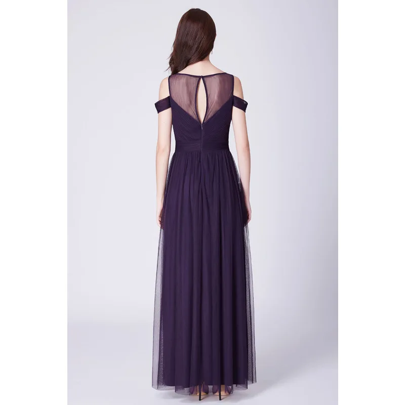 Фиолетовые женские вечерние платья с круглым вырезом и сеткой Сексуальные для