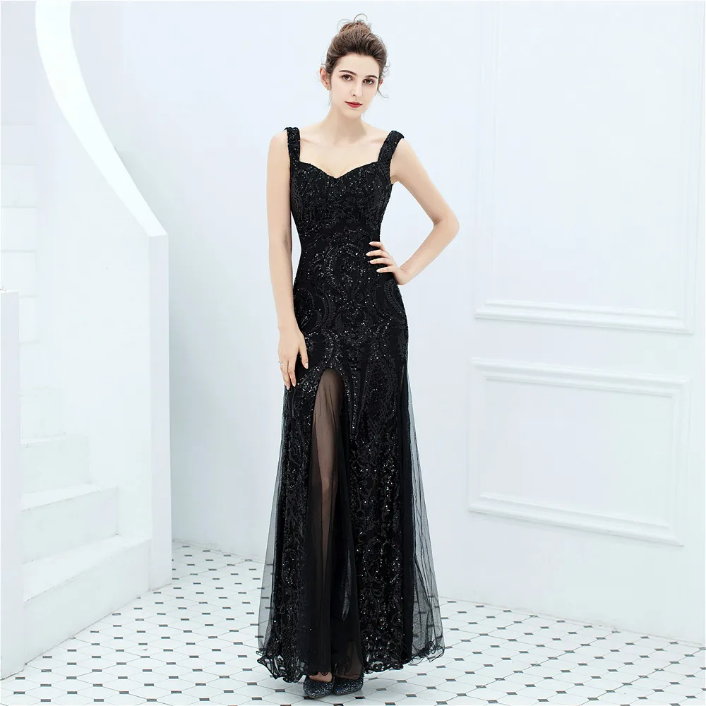

CX Elegant Sequins floral Evening Dresses Split Mermaid Gold Long Formal Prom Party Dress Vestidos New in stock