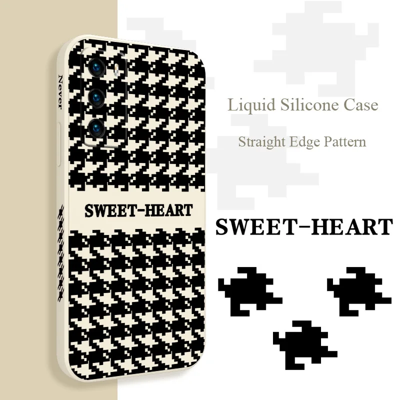 

Black Plaid Liquid Silicone Phone Case For Huawei P40 P50 P30 P20 Pro Lite Mate 40 30 20 Pro Lite Nova 5t Y7A Soft Back Cover