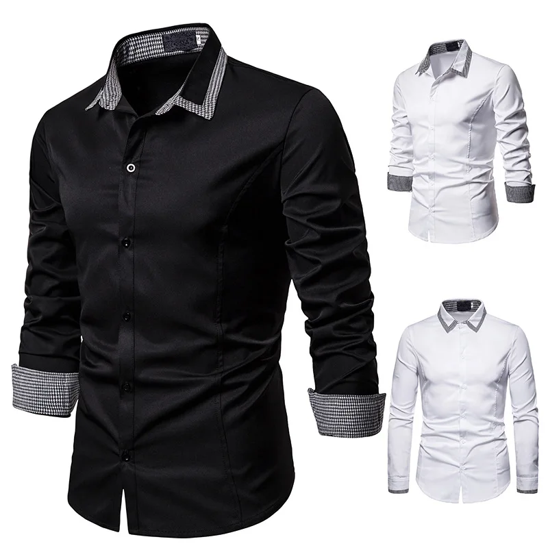 

England Style Solid Color Men Shirts Long Sleeve Turn Down Collar Slim Fit Social Shirt Casual Male Cotton Office Shirt Blouses