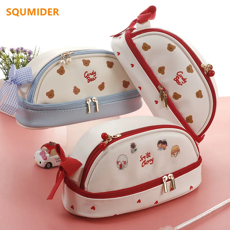 Милый чехол для карандашей из искусственной кожи с вишней школьные